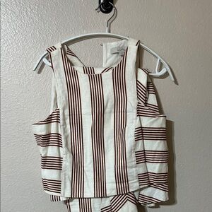 LOFT Women's Sleeveless Top - White and Brown Stripes